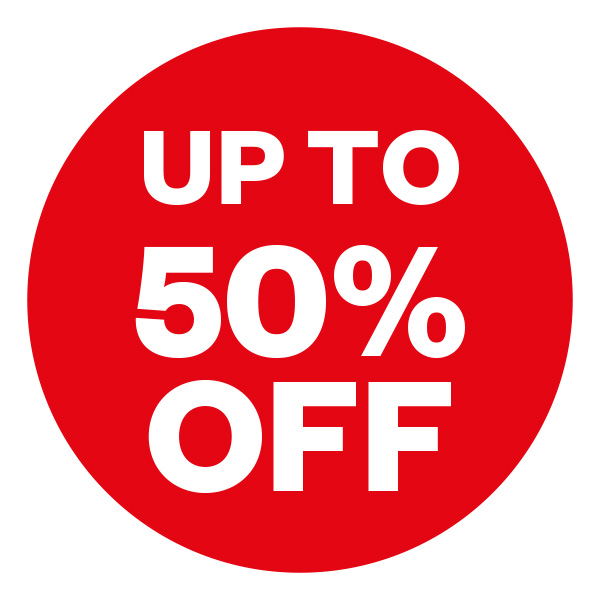 Repositional 'UP TO 50% OFF' decal